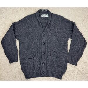 Aran Crafts Men's Merino Wool Cableknit Cardigan Sweater Shawl Collar Size L